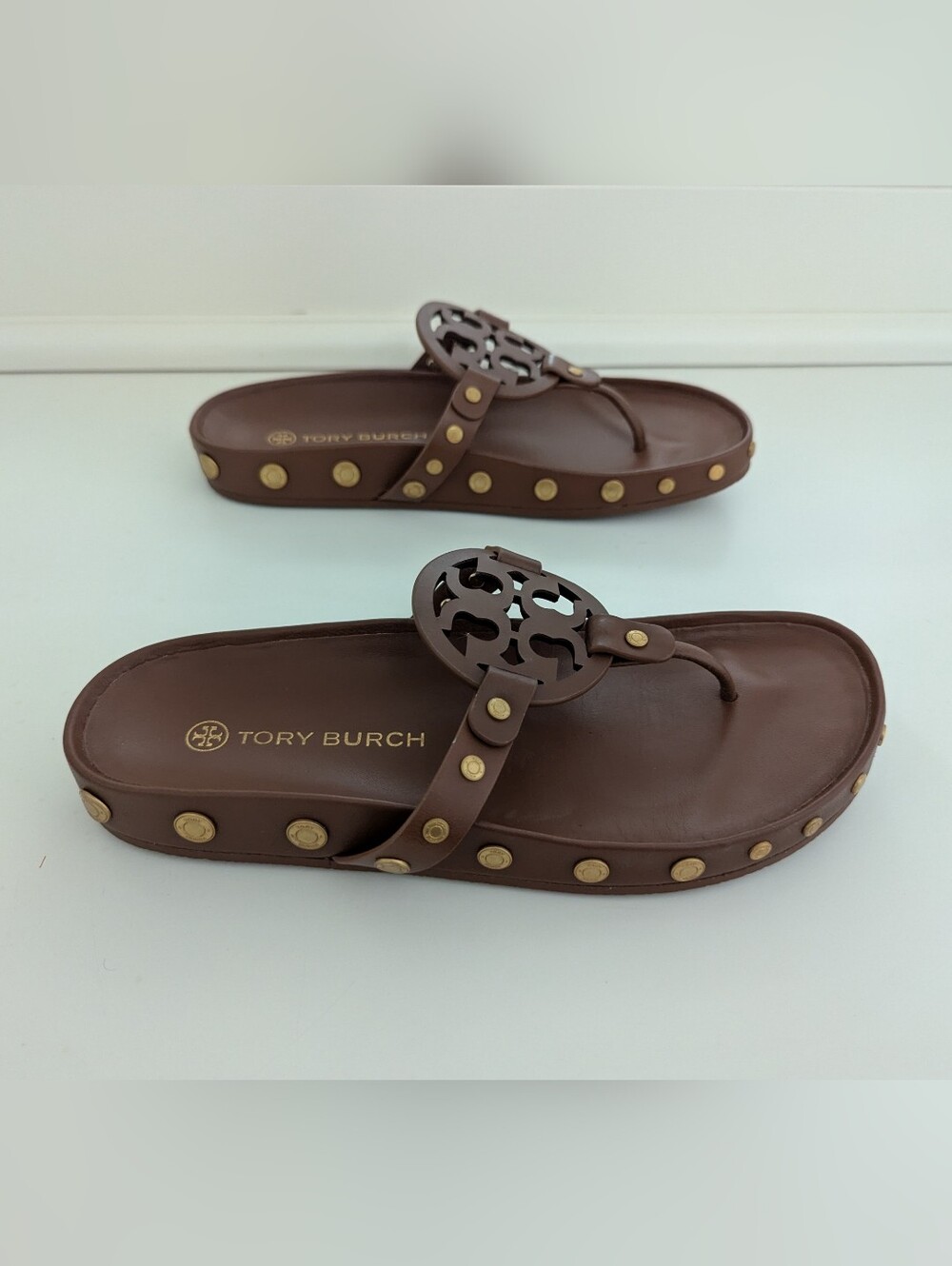 EUC! Tory Burch Miller Coin Sandals In Brown And Gold Size 8.5 - Picture 8 of 16